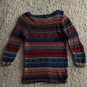 Lauren Ralph Lauren Women's Striped Sweater - Navy and Burgundy